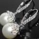 Large White Pearl Wedding Earrings, Swarovski 12mm Pearl Earrings, Bridal Earrings, White Pearl Silver Leverback Earrings, Bridal Jewelry