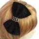 Bow headband, Black velvet headband, Black velvet bow headband with rhinestone piece, Black Velvet Hairbow Hair Bow Headband