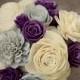 Purple wedding bouquet, Sola wooden flower bouquet, deep purple sola wood flowers, eco flowers, wedding flowers, gray paper flower, keepsake