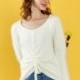 Oversized Sweet Fresh Cap Sleeves Scoop Neck White Tie 9/10 Sleeves Top Sweater - Bonny YZOZO Boutique Store