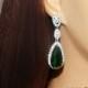 Emerald Crystal Bridal Earrings, Green Chandelier Earrings, Emerald Bridal CZ Earrings, Green Teardrop Wedding Earrings, FREE US Shipping