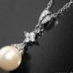 Pearl Bridal Necklace, Swarovski Ivory Pearl Silver Necklace, Wedding Pearl Drop Necklace, Bridal Pearl Jewelry, Cream Ivory Pearl Pendant