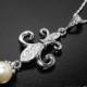 Fleur-De-Lis Necklace, Fleur De Lis Pendant with Swarovski Ivory Pearl, Silver Fleur-De-Lis Wedding Necklace, Fleu De Lis Jewelry