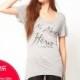 Oversized Printed Scoop Neck High Low Alphabet Grey Short Sleeves T-shirt - Bonny YZOZO Boutique Store