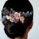 Blue peach flower comb Floral headpiece Bridal comb Flower accessories Bridesmaid comb Hair clip  Wedding hair piece Outdoor wedding