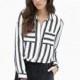 Oversized Vogue Solid Color Chiffon Black & White Fall Casual 9/10 Sleeves Stripped Blouse - Bonny YZOZO Boutique Store