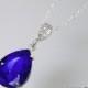 Blue Crystal Teardrop Necklace, Swarovski Majestic Blue Silver CZ Pendant, Bridesmaids Cobalt Jewelry, Bridal Royal Blue Necklace, Weddings