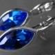 Sapphire Crystal Marquise Earrings Swarovski Sapphire Blue Silver Leverback Earrings Wedding Bridesmaid Blue Jewelry Birthstone September