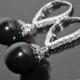Black Pearl Earrings, Swarovski Mystic Black Silver Earrings, Black Silver Leverback Earrings Black Drop Pearl Earring Wedding Pearl Jewelry