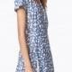 Simple Vintage Pleated V-neck Floral White Blue Summer Short Sleeves Dress - Bonny YZOZO Boutique Store