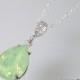 Chrysolite Green Opal Necklace, Mint Green Opal Crystal Necklace, Swarovski Rhinestone Teardrop Necklace, Bridal Bridesmaid Wedding Jewelry