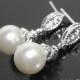 White Pearl Earrings, Flower Girl Pearl Earring Studs, Swarovski White Pearl Silver Earrings, Wedding Flower Girl Jewelry, Bridal Earrings