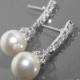 White Pearl Flower Girl Earrings, Swarovski 8mm Pearl Silver Earrings, White Pearl Small Earrings Wedding Flower Girl Gift, Girls Jewelry
