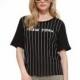 Street fashion New York letter vertical stripes print loose crew neck short sleeves black t-shirt - Bonny YZOZO Boutique Store