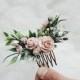 Hair comb Bridesmaids hair pieces blush and greenery headpiece, floral hair piece, pale pink hair clip, bridal hair piece, greenery comb,