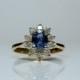 RESERVED... Please do not Purchase... Vintage 14k Gold, Sapphire & Diamond Halo Ring. Size 6 1/2.