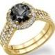 Black Diamond Ring, 14K Gold Ring, Double Shank Halo Engagement Ring, 1.46 TCW Black Diamond Engagement Ring, Unique Rings