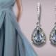Blue Shade Crystal Earrings, Swarovski Teardrop Rhinestones Blue Earrings, Dusty Blue Silver Bridesmaid Earrings, Wedding Dusty Blue Jewelry
