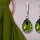 Bridesmaids Olivine Green Earrings Swarovski Olivine Crystal Earrings Silver CZ Olivine Green Wedding Earrings Bridesmaids Gift Earring