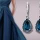 Navy Blue Crystal Earrings Montana Blue Rhinestone Teardrop Earrings Swarovski Montana Silver CZ Wedding Earrings Bridesmaid Marine Jewelry