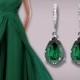 Emerald Crystal Earrings Swarovski Emerald Teardrop Silver Earrings Green Bridesmaid Earrings Wedding Bridal Jewelry Prom Emerald Earrings