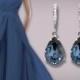 Blue Crystal Wedding Earrings Denim Blue Rhinestone Earrings Swarovski Dark Blue Silver Earrings Teardrop Dangle Earrings Bridesmaid Jewelry