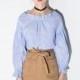 Vogue Agaric Fold Bubble Sleeves Summer 9/10 Sleeves Stripped Blue Blouse - Bonny YZOZO Boutique Store