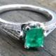 Emerald Engagement Ring Top Gem Quality Natural Columbian Emerald 0.80cttw Diamond Half Carat 0.50 carat Emerald 14k Platinum Ring