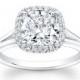Vintage engagement ring cushion halo 0.25 carats G-VS2 diamonds and 1.70 carat Cushion shape White Sapphire Ctr