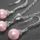 Pink Pearl Earrings Necklace Set STERLING SILVER Blush Pink Drop Small Pearl Set Swarovski 8mm Rosaline Pearl Set Bridal Bridesmaid Jewelry