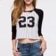 Vogue Printed Split Front Slimming Number Stripped Summer T-shirt - Bonny YZOZO Boutique Store