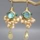 Gold Filled Natural Labradorite Pearl Cluster Earrings Bridal Pearl Gemstone Earrings Wedding Goddess Earrings