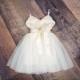 Ivory Flower Girl Dress, Cream Tulle Sash Belt set, Ivory sequin dress, Ivory Cream Wedding, Gown, glitter, Ivory tutu dress, White Wedding