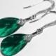 Emerald Crystal Earrings, Swarovski Emerald Silver Dangling Earrings, Wedding Green Pear Earrings, Teardrop Green Earrings, Emerald Jewelry