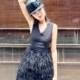 Split Front Feather Slimming V-neck Black Summer Dress - Bonny YZOZO Boutique Store