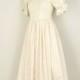 Laura Ashley White Damask Dress Ivory Puffy Sleeve Empire Waist Wedding Dress 80s vintage Small Medium