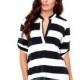 Classic Slimming High Neck 1/2 Sleeves Black & White Stripped T-shirt - Bonny YZOZO Boutique Store