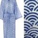 Kimono Robe - 100% Organic Light Cotton - Hand Printed Cotton Dressing Gown for Women - Blue Cotton Yukata - All cotton Bathrobe - Long Robe