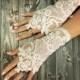 Ivory lace gloves, wedding gloves beaded pearls, ivory bridal lace fingerless gloves, french lace gloves, bridesmaid gloves, desert wedding