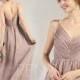 Rose Gray Chiffon Bridesmaid Dress Pleated Wedding Dress Spaghetti Strap Prom Dress Ruched V Neck Maxi Dress Long A-Line Party Dress(H505B)