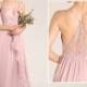 Prom Dress Dusty Pink Party Dress,Wedding Dress,Spaghetti Strap Maxi Dress,Illusion Lace Back Bridesmaid Dress,Ruffled Chiffon Dress(H590B)