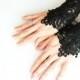 Black lace gloves, wedding bridal gloves, short fingerless gloves, steampunk noir gloves, gothic belly dance, black mitten lace cuff