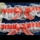 Ivory Lace garter set, light coral satin, Star fish Rhinestone, personalized satin, Bridal garter, Beach wedding, Custom garter set #2520507