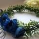 Royal blue wedding flower crown Something blue crown Boho crown Navy Blue floral hair wreath Flower girl headband Bohemian Beach Headpiece