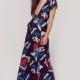 New sexy summer dress v-neck printed high waist dress long dress short sleeve loose women - Bonny YZOZO Boutique Store