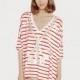 Sweet Navy striped print v neck rope anchors loose short long sleeve t-shirt woman - Bonny YZOZO Boutique Store