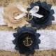Marine / Navy Wedding Garter w/ Anchor Blue and Gold -  Marine Military Garter Set, military wedding garter, Nautical wedding, lace garter