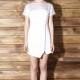 Split Front Trail Dress Zipper Up White Summer Short Sleeves Silk Dress - Bonny YZOZO Boutique Store