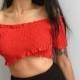 Slimming Agaric Fold Off-the-Shoulder Crossed Straps Flexible Holiday Short Sleeves Crop Top T-shirt - Bonny YZOZO Boutique Store