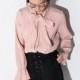 2017 autumn new slim chiffon shirt women's sweet pink bow blouse long sleeves Korean shirt - Bonny YZOZO Boutique Store